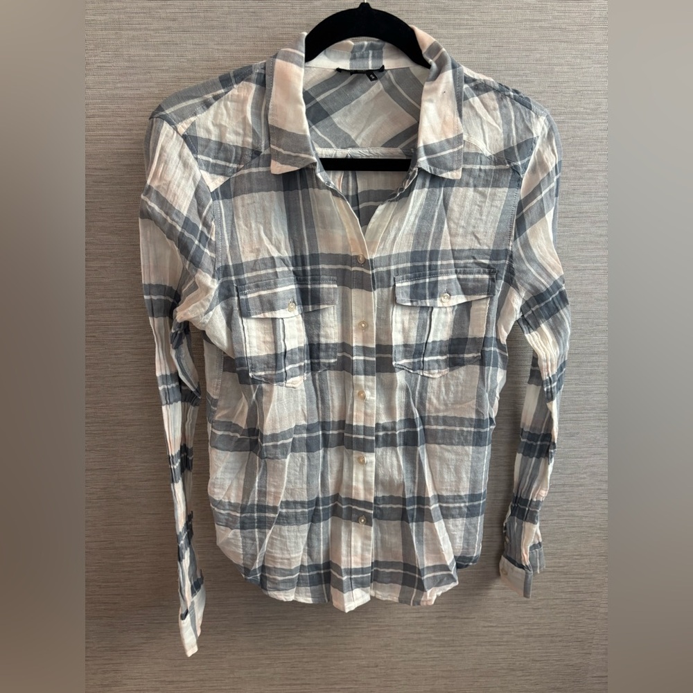 PAIGE Plaid Button Down Shirt - Blue and Cream